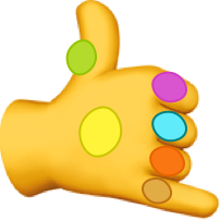 thanos gauntlet but its like the classic emoji hands with an awful photoshop of stupid gems on it, because funny